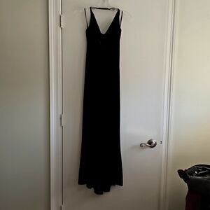 Black stretch velvet floor length dress by Connected